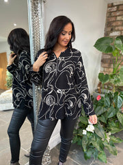 Black Swirl Knitted Zip Top Allie