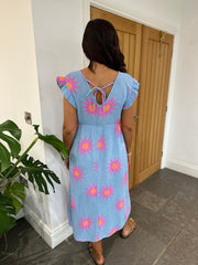 Blue Bubble Cotton Sunburst Dress Florence