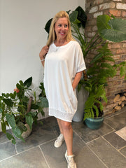 White Crochet Trim Dress Sabrina