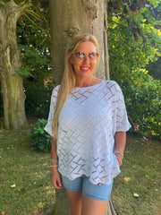 White Abstract Pattern Knit Tori