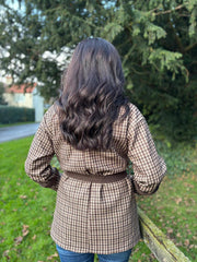 Chocolate Checked Belted Jacket Clementine