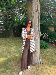 Chocolate Striped Longline Cardi Haven