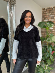 Black Shimmer Layered Top Ellis
