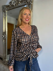 Black Checked Drawstring Top Miranda