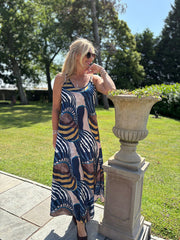 Navy Abstract Patterned Dress Odette