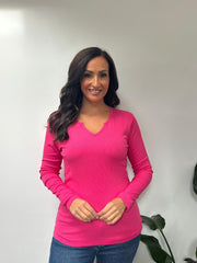 Lipstick Pink Ribbed Long Sleeve Top Emma