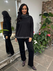 Black Textured Trim Sweat Top Iris