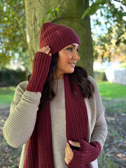 Wine Ribbed Three Piece Scarf Set