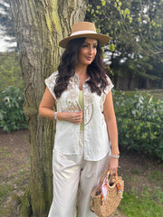 White Flower Embroidered Shirt Presley