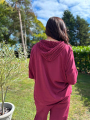 Wine Crochet Hooded Top Clarice