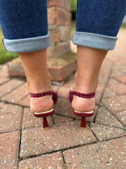 Wine Textured Kitten Heel Shoes