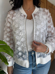 White Sequin Flower Jacket Jazz
