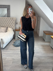 Black Woven Wooden Frame Clutch Bag
