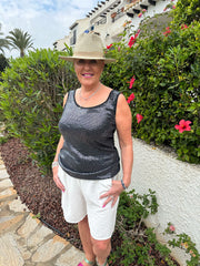 Black Sequin Vest Top Rebecca