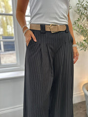 Black Tailored Wide Leg Pinstripe Trousers