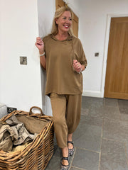 Camel Crochet Hooded Top Clarice