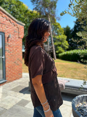 Chocolate Linen Button Top Taylor