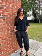 Black Soft Cord Hooded Jacket Trina