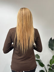 Chocolate Ribbed Flute Neck Top Charlotte