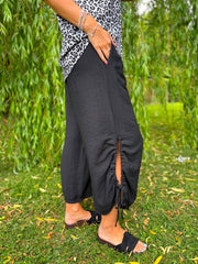 Black Ruched Drawstring Wide Leg Trousers