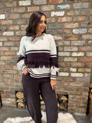 Grape Fringed Stripe Knit Toni
