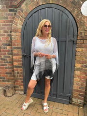 White Ombre Stripe Tassel Shawl Elaine