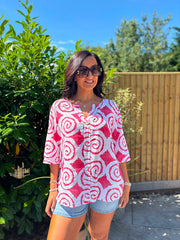 Red Swirl Pattern Top Mercy