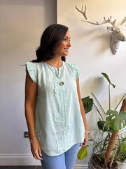 Mint Floral Frill Sleeve Top Chrissy