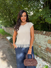 Stone Fringed Knit Vest Amara