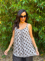 Mocha Polka Dot Braid Strap Vest Freya