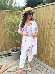 Wine Coral Print Longline Shirt Kelly