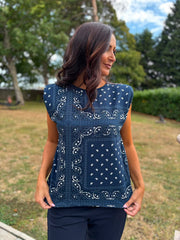 Navy Sleeveless Paisley Top Caitlyn
