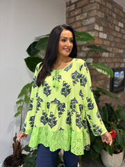 Lime Broderie Hem Tassel Top Ruth