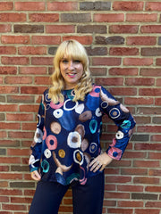 Navy Circle Print Top Raya