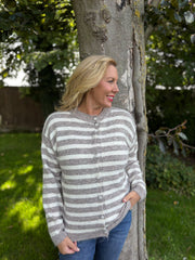 Mocha Striped Knit Cardi Loretta