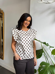 Stone Polka Dot Frill Sleeve Top Bailey