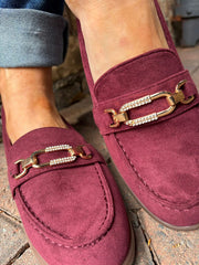 Wine Faux Suede Chain Loafer