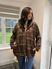 Chocolate Tartan Hooded Jacket Farrah