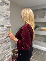 Wine Cropped Velour Jacket