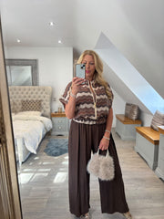 Chocolate Zig Zag Short Sleeve Bomber Angie