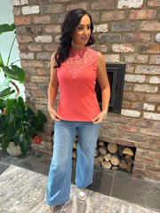 Coral Crochet Floral Ribbed Vest Olivia