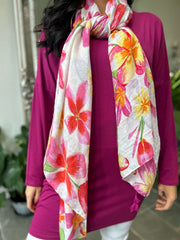 Pink Vibrant Flowers Tassel Scarf