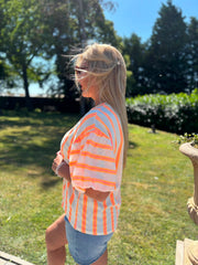Neon Orange Puff Sleeve Striped Top Erin