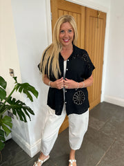 Black Net Floral Blouse Sapphira