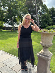 Black Pleated Mesh Tulle Skirt