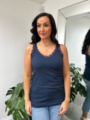 Navy Lace Ribbed Vest Libby