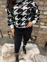 Winter White Dogtooth High Neck Knit Lainey