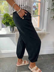 Black Hareem Style Button Trousers