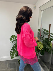 Neon Pink Two Piece V Neck Knit Eileen
