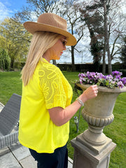 Yellow Net Sleeve Applique Tee Gemma